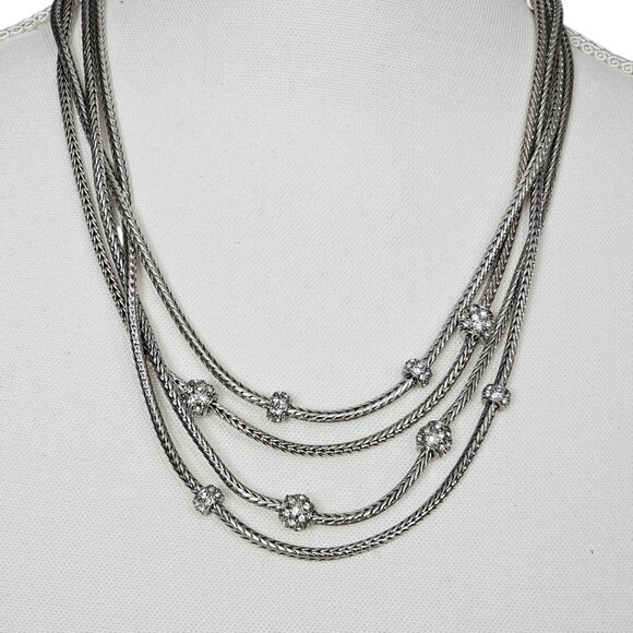 Premier Designs Vintage Multi Layered Rhinestone Silver Tone Necklace - Picture 1 of 4